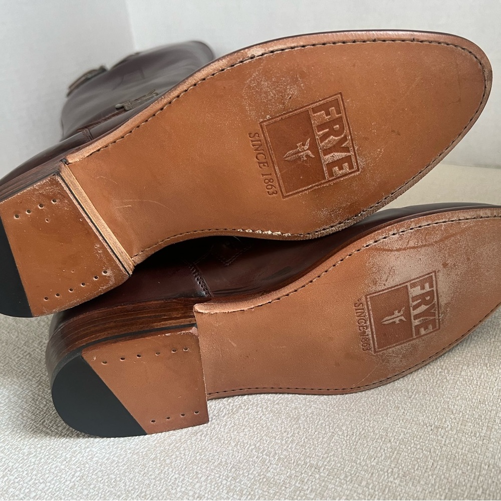 Frye Dorado Buckle Brown Tall Leather Boots 8 Box says 8.5 - Picture 13 of 15